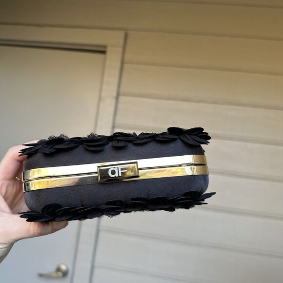 Anne Fontaine Handcrafted Beaded Floral Evening Bag  Clutch Floral Black Gold - Picture 3 of 11